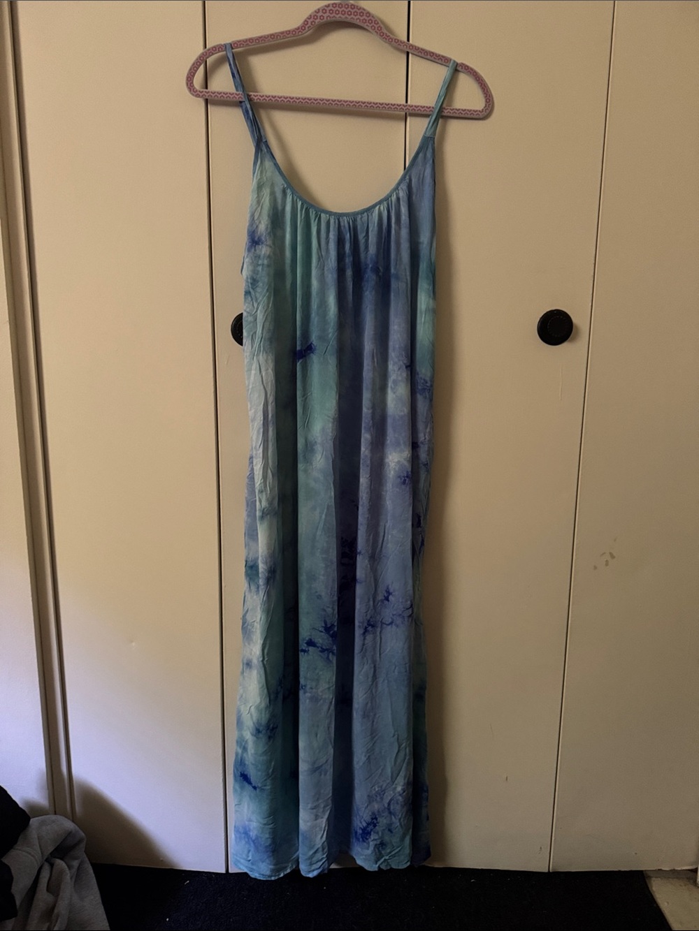 Sleeveless Blue Tie-Dye Maxi Dress